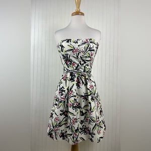 Milly Women's Multicolor Painted Floral Cross Wrap Strapless Dress Sz 12